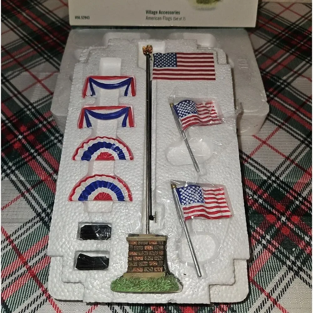 Department 56 American Flags Village Accessory Set